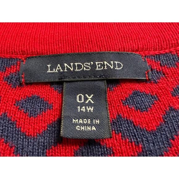Lands End Red Navy Geometric Long Open Front Cardigan 14W/0X - Picture 11 of 12